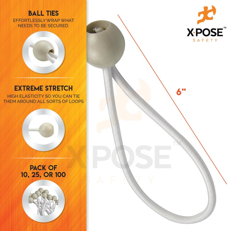 Xpose Safety Bungee Ball Cords 6" 25 Pack Heavy Duty White Stretch Rope with Ball Ties for Canopies, Tarps, Walls, Cable Organization - Image 2